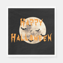 Black Orange Happy Halloween Moon Bats