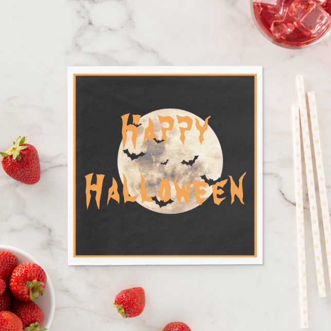 Black Orange Happy Halloween Moon Bats Serviette (Beispiel)