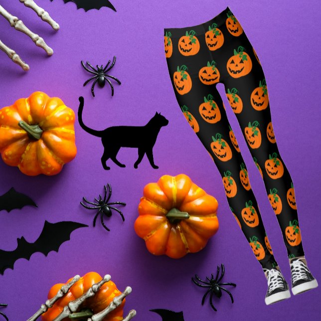 Black Orange Happy Kürbislaterne Leggings (Super fun Halloween black and orange Jack-o'-lantern tights will complete your wardrobe!)