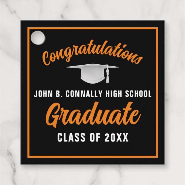Black Orange Herzlichen Glückwunsch Graduate Custo Geschenkanhänger (Vorderseite)