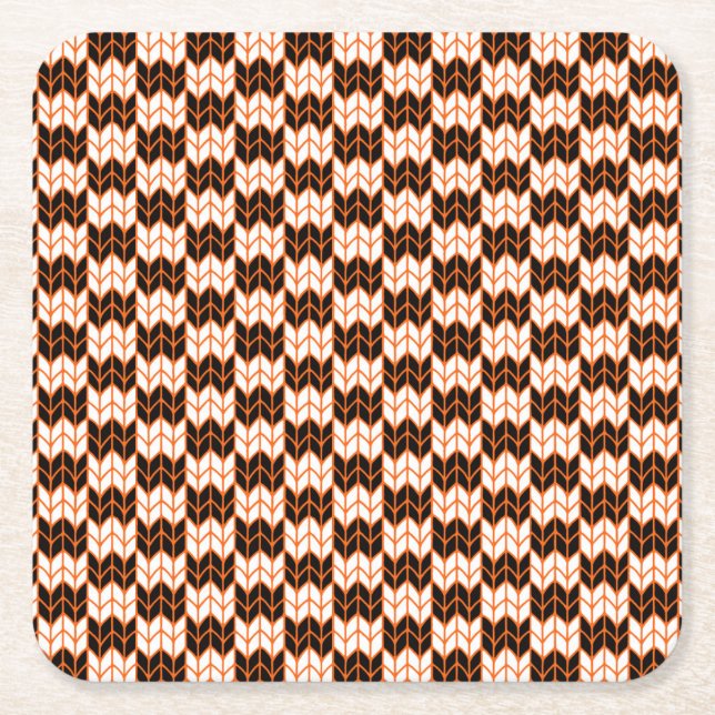 BLACK ORANGE KARO STRICK Square Paper Untersetzer (Vorderseite)
