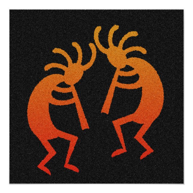 Black Orange Kokopelli Southwestern Design Poster (Vorderseite)