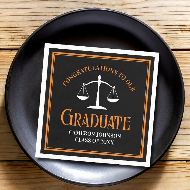 Black Orange Law School Custom Graduation Party Serviette (Von Creator hochgeladen)