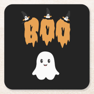 Black Orange Niedlich Ghost Boo Halloween Rechteckiger Pappuntersetzer