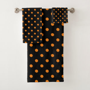 Black Orange Polka Dot Badhandtuch Set