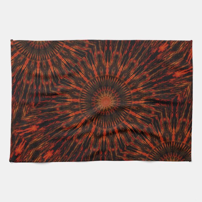Black Orange Red Kaleidoscopic Design Geschirrtuch (Horizontal)