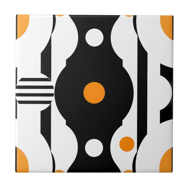 Black Orange Retro Mod Geometric Fliese (Vorderseite)