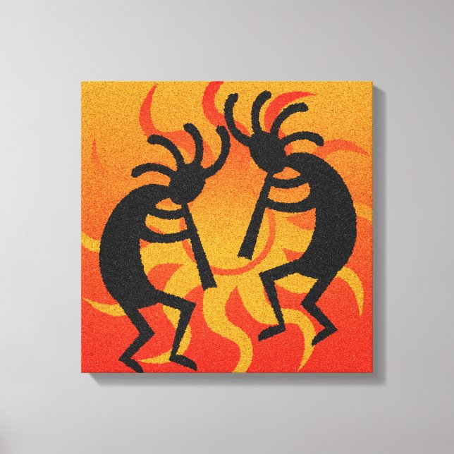 Black Orange Southwestern Kokopelli Leinwanddruck (Vorderseite)