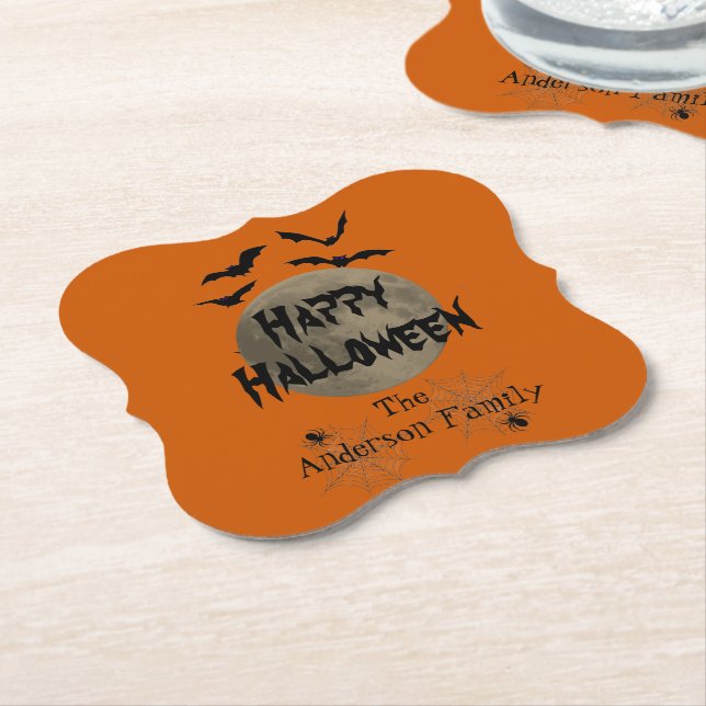 Black Orange Spooky Typografie Happy Halloween Untersetzer (angewinkelt)