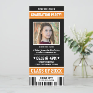 Black Orange Sporty Graduation Party Ticket Einladung