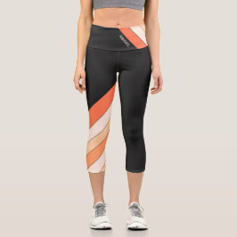 Black, Orange Stripes on one leg Capri Leggings