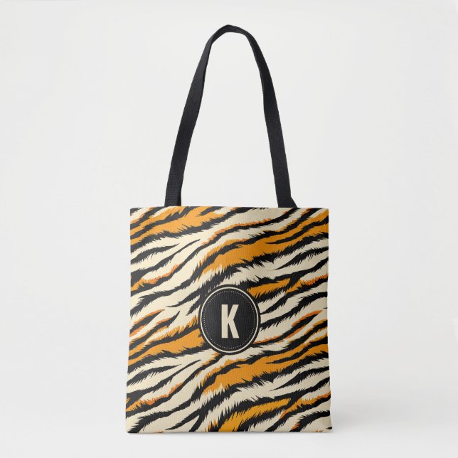 Black Orange Tiger Stripes Pattern Monogram (Vorderseite)