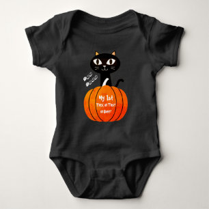 Black Orange Trick oder Treat Niedlich Boo Cat Hal Baby Strampler