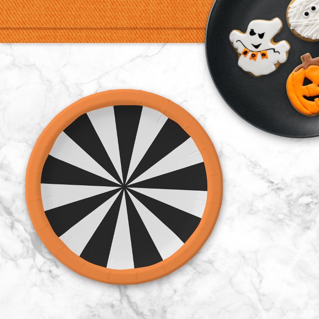 Black Orange White Halloween Sunburst Pappteller (Von Creator hochgeladen)