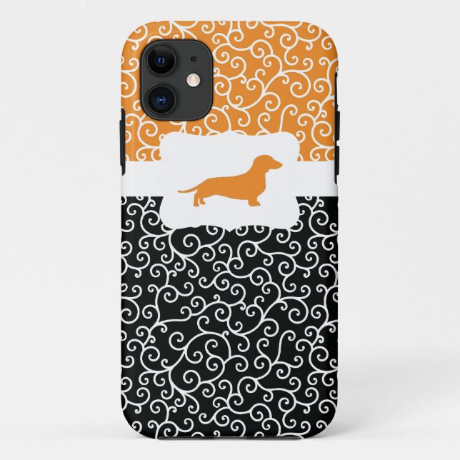 Black&Orange Wirbel w/Dachshund Case-Mate iPhone Hülle (Rückseite)