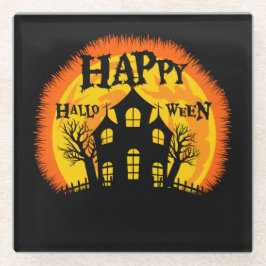 BLACK ORANGE YELLOW HAPPY HALLOWEWEWEY HOUSE GLASUNTERSETZER