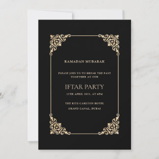 Black Ornate Baroque Gold Script Iftar Party Einladung