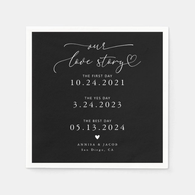 Black Our Liebe Story Elegante Script Hochzeit Serviette (Vorderseite)