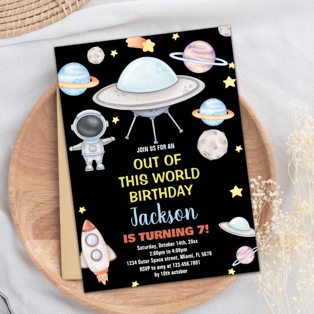 Black Outer Space Einladungen (Black Outer Space Birthday Invitations)