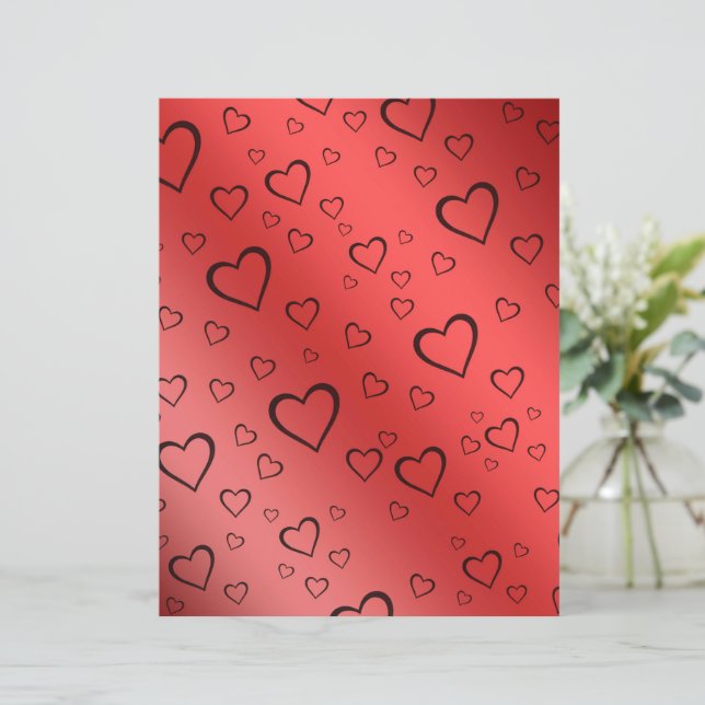 Black Outlines Hearts on Red Ombre Scrapbook Paper (Stehend Vorderseite)