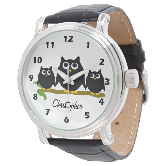 Black Owl Design Personalisiert Armbanduhr (Schrägansicht)