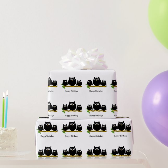 Black Owls Design Birthday Gift Geschenkpapier (Partygeschenke)