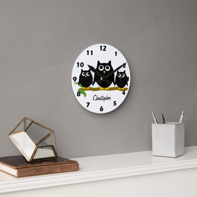 Black Owls Design Personalisiert Runde Wanduhr (Büro)