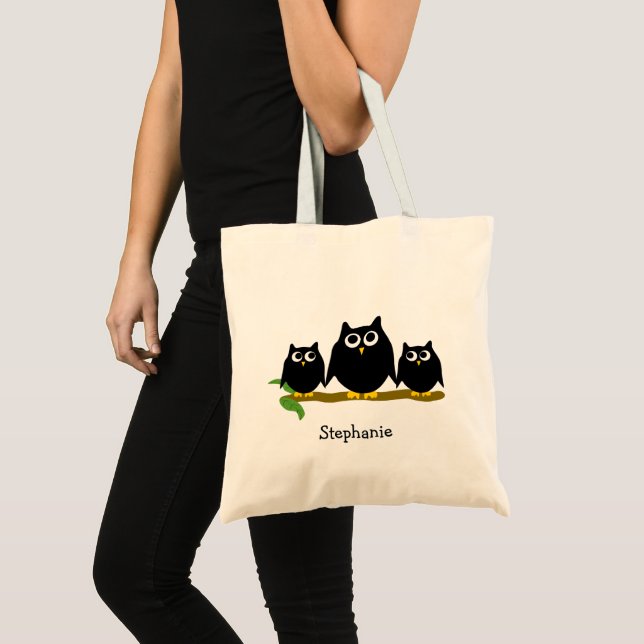 Black Owls Design Personalisiert Tragetasche (Vorderseite (Produkt))