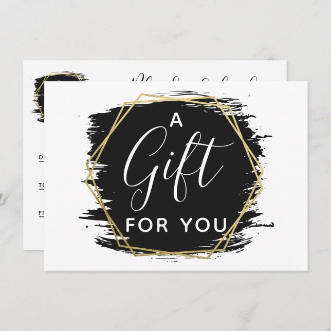 Black Paint Stroke & Modern Gold Certificate Card Einladung (Vorne/Hinten)