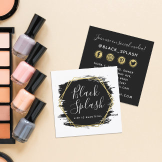 Black Paint Stroke & Modern Gold Social Networking Quadratische Visitenkarte