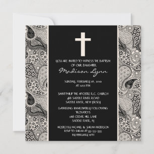Black PAISLEY Baby Baptisanleitung Einladung