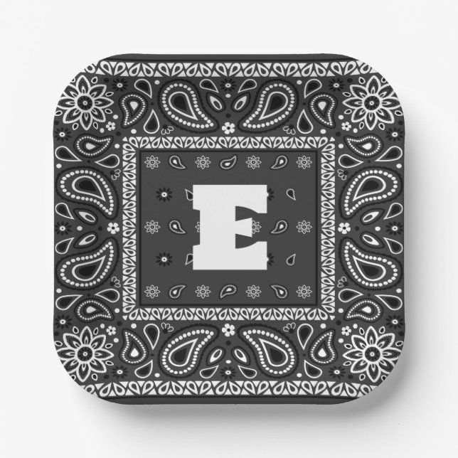 Black Paisley Bandana Birthday Hip Hop Rap Scarf Pappteller (Vorderseite)