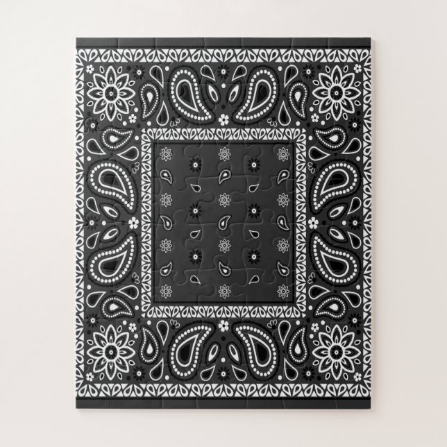 Black Paisley Bandana Birthday Hip Hop Rap Scarf Puzzle (Vertikal)