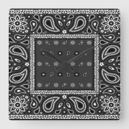 Black Paisley Bandana Birthday Hip Hop Rap Scarf Quadratische Wanduhr