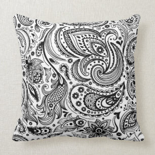 Black Paisley Custom White Background Kissen