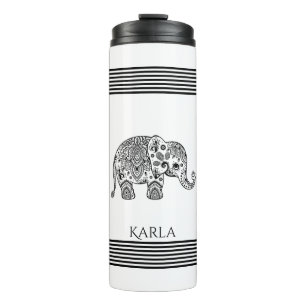 Black Paisley Elephant & Black Decoration Streifen Thermosbecher