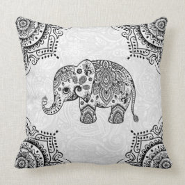 Black Paisley Elephant Illustration Kissen