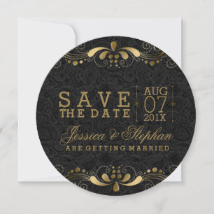 Black Paisley Gold Floral Wirbel Save the Date