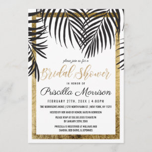 Black Palm Tree Fronds Gold Border Brautparty Einladung
