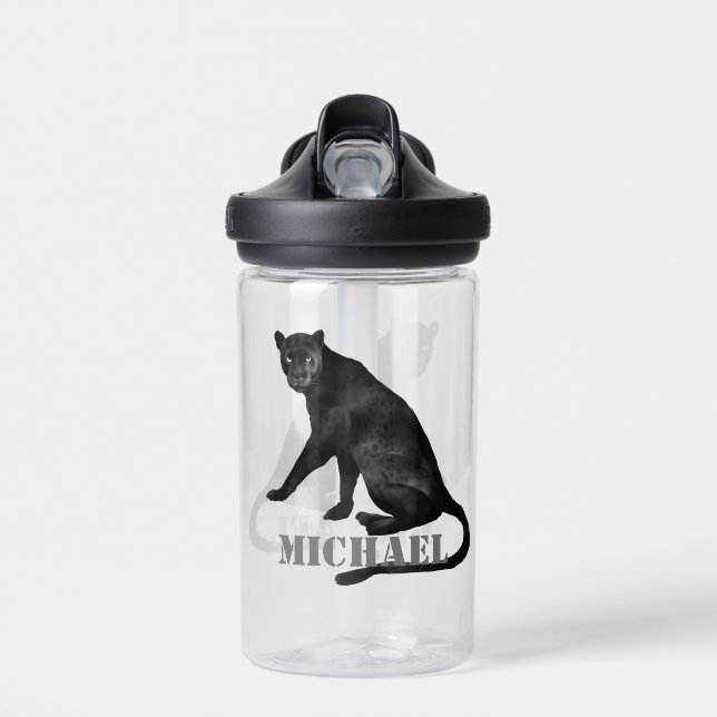 Black Panther Cat Leopard Personalisiert Trinkflasche (Vorne)