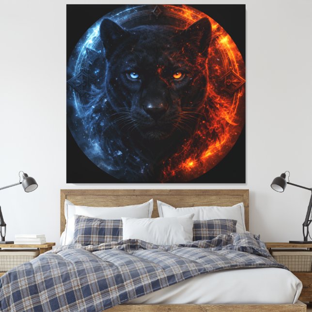 Black Panther – Fire & Ice | Mystical Animal Fanta Leinwanddruck (Insitu (Schlafzimmer))