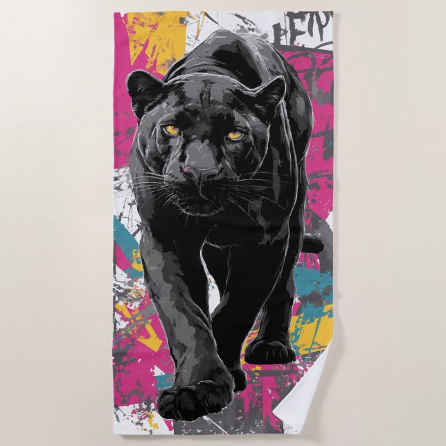 Black Panther Graffiti Pop Art Strandtuch (Vorderseite)