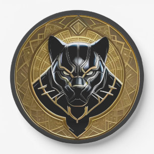 Black Panther Icon mit goldenem geometrischen Hint Pappteller