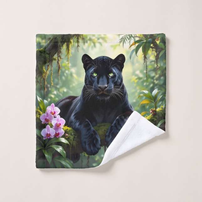 Black Panther in the Jungle Badhandtuch Set (Waschlappen)