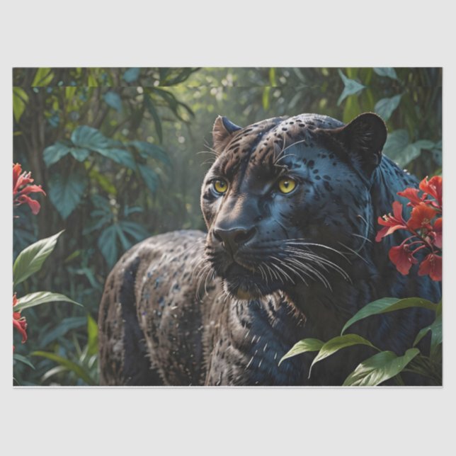 Black Panther - Jaguar in Dschungelroten Blume Seidenpapier (Vorderseite)