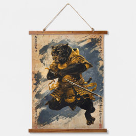 Black Panther Samurai Warrior - Japanischer Tinten Wandteppich Mit Holzrahmen