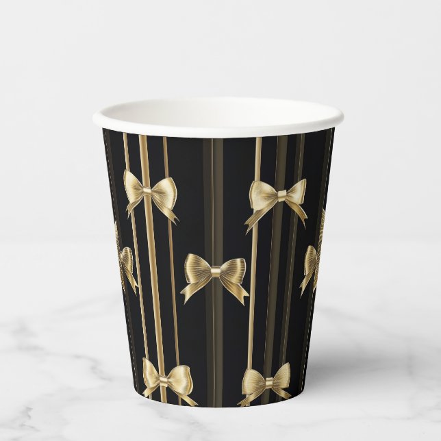 Black Paper Cup mit Golden Bow Pappbecher (Vorderseite)