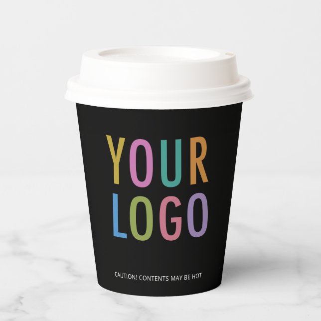 Black Paper Cups with Lids Custom Company Logo 8oz Pappbecher (Vorderseite)