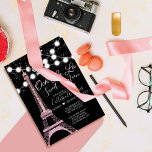 Black Paris Eiffel Tower Glitzer Lights Sweet 16 Einladung<br><div class="desc">Machen Sie sich bereit, mit unserer geistreichen und schicken 16 . Geburtstag Geburtstagsfeier zu glänzen! Dieses trendige und stilvolle Design Set ist der perfekte Ort für ein unvergessliches Fest. Mit einem Imitat bedruckte Rose rosa funkelnd Glitzer Paris Eiffel Tower mit leuchtenden weißen Hängeleuchten und silber funkelnd Glitzer Konfetti, alles Set...</div>