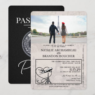 Black Paris Passport Wedding Einladung